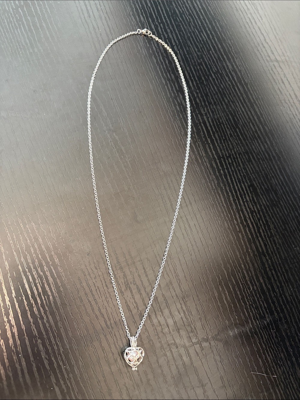 Silver Hidden Pink Pearl Heart Pendant Necklace - Elegant Women's Jewelry